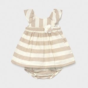 Mayoral Newborn Beige Striped Baby Dress Set